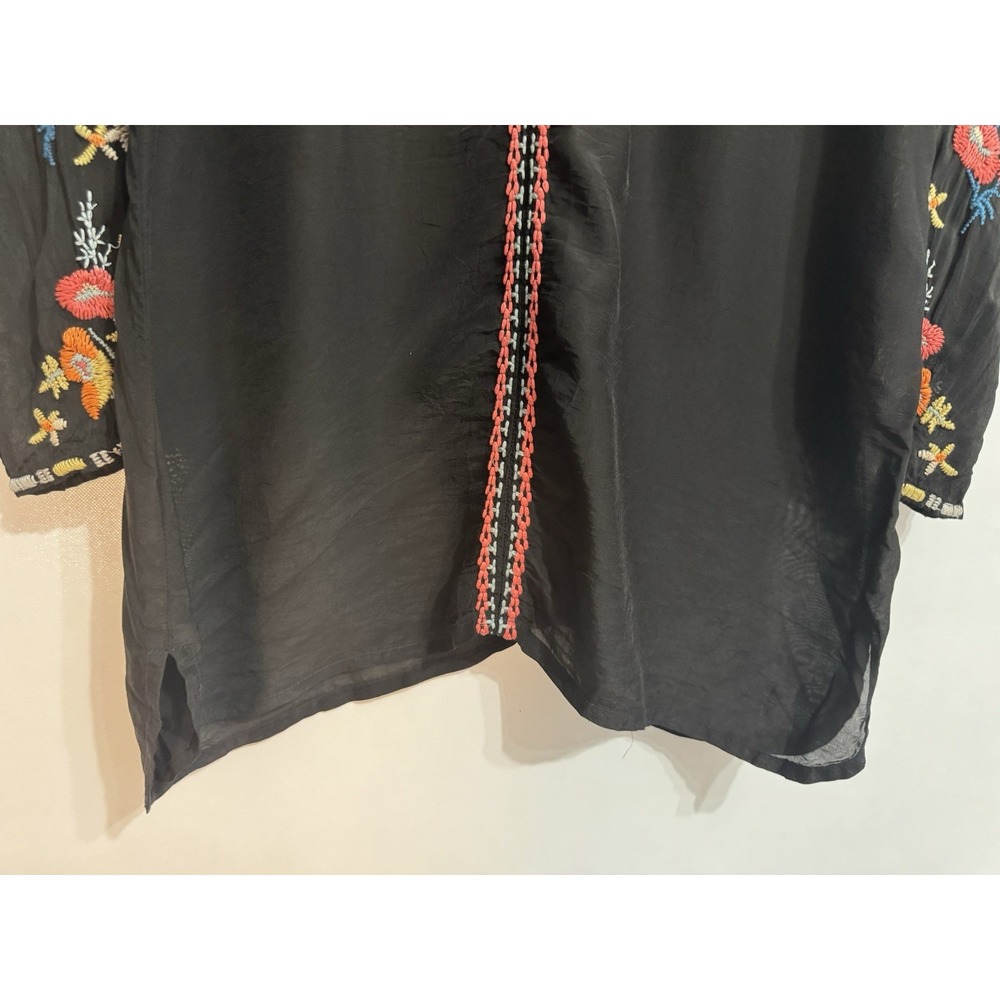 Johnny Was M Black 100% Cupra Rayon Colorful Floral Graphic Embroidered Tunic - Picture 10 of 11